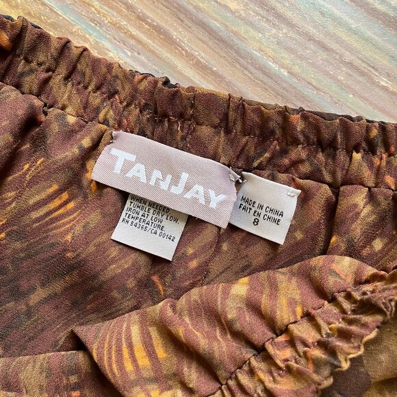 Tanjay Abstract Print Tulip Ruffle Hem Maxi Skirt Pull On Elastic Waist Neutral - Picture 3 of 6